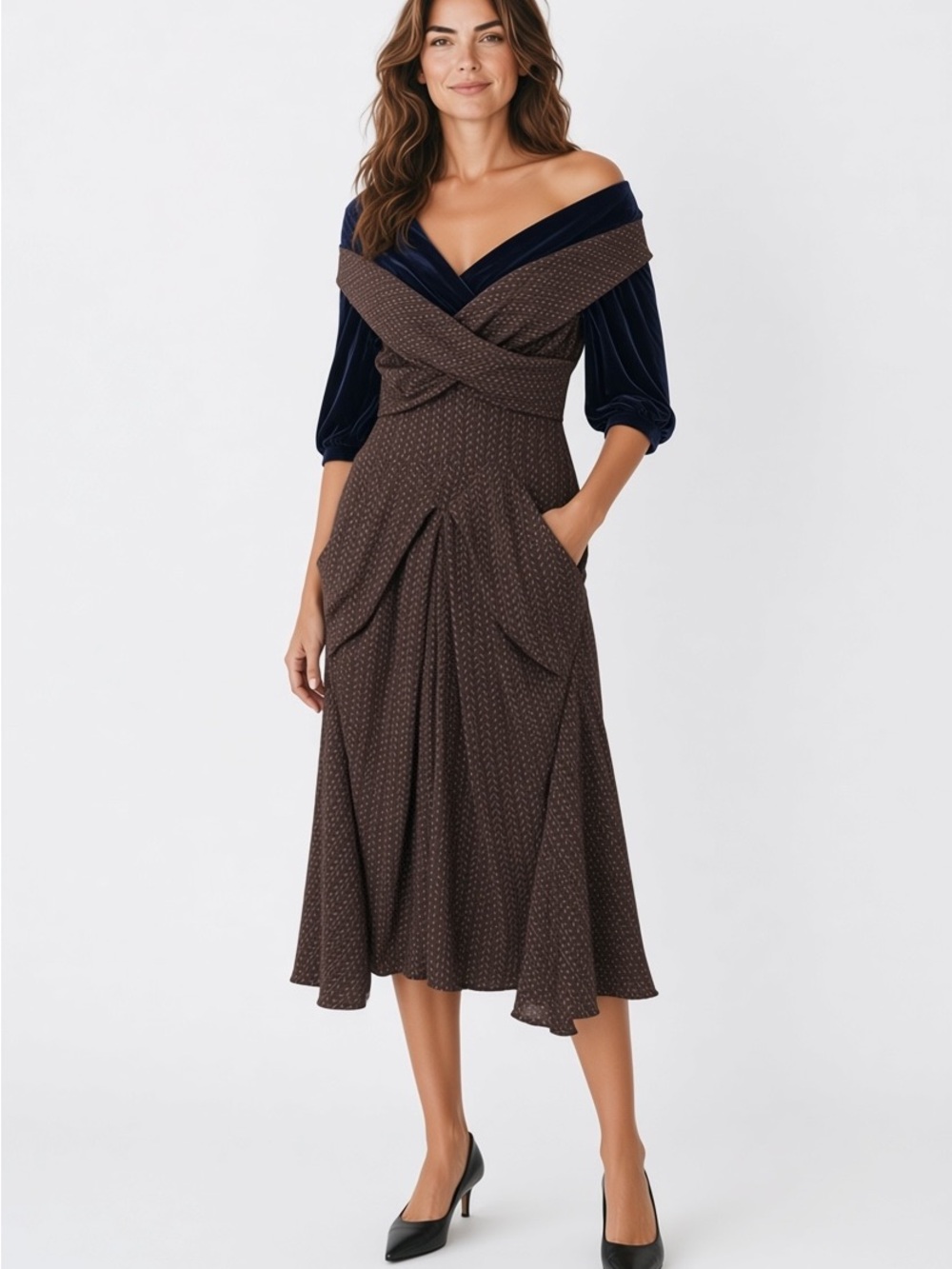 Georges Levesque Pour Scandale Vintage Velvet-Trimmed Designer Sample Dress